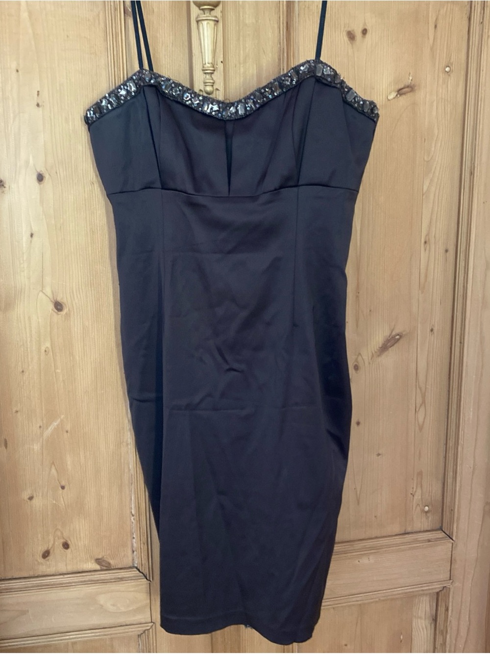 David Meister Black Strapless Dress with Beaded Trim